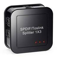 enhance your audio experience with the digital optical audio 1x3 splitter: spdif toslink fiber audio splitter with optical cable and power adapter logo