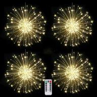 🎆 enhance the festivities: 4 packs of firework lights copper wire led lights with 8 modes dimmable string fairy lights and remote control! perfect waterproof hanging starburst lights for parties, home, christmas outdoor decoration логотип