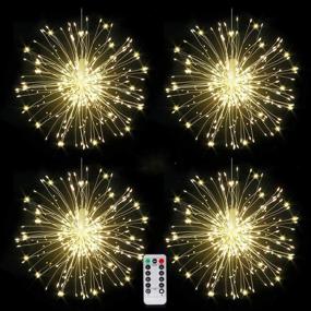 img 4 attached to 🎆 Enhance the Festivities: 4 Packs of Firework Lights Copper Wire LED Lights with 8 Modes Dimmable String Fairy Lights and Remote Control! Perfect Waterproof Hanging Starburst Lights for Parties, Home, Christmas Outdoor Decoration