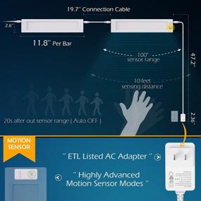 img 3 attached to 💡 Motion Sensor LED Under Cabinet Lighting, Plug-in Light Bar with 252 LED Chips for Kitchen, Cupboard, Shelf, Closet, 3 Bars, 11.8 inch, Neutral White 4000K