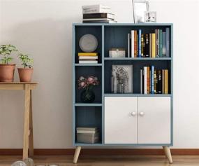 img 3 attached to GDLMA Storage Sideboard, 🔵 Blue Modern Bookcase with 2 Doors