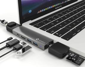 img 4 attached to 🔌 SHINEVI 8-in-1 USB C Hub Adapter Dongle for 2019 MacBook Air, MacBook Pro 16”,15”,13”: HDMI, Thunderbolt 3, Gigabit Ethernet, 3 USB 3.0, MicroSD/SD Card Reader, 100W PD