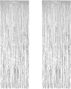 img 4 attached to 🎉 Sparkling Silver Foil Fringe Curtains for Christmas, New Years, Birthdays & Events - 2 Pack 3.3ft x 9.8ft Metallic Tinsel Photo Booth Backdrop Curtains