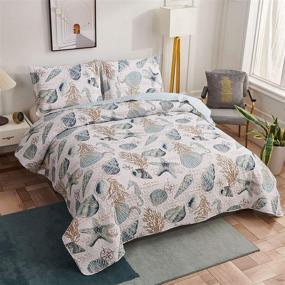 img 3 attached to 🌊 Coastal Reversible Quilt Set Queen - Beach Bedspreads for Seaside Cottage Decor - Blue White