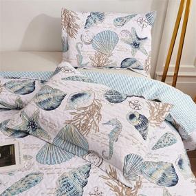img 1 attached to 🌊 Coastal Reversible Quilt Set Queen - Beach Bedspreads for Seaside Cottage Decor - Blue White