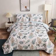 🌊 coastal reversible quilt set queen - beach bedspreads for seaside cottage decor - blue white logo