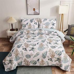 img 4 attached to 🌊 Coastal Reversible Quilt Set Queen - Beach Bedspreads for Seaside Cottage Decor - Blue White