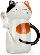 🐱 3d funny cat ceramic coffee mug with lid - 15 oz cute cat cup for women, lady - porcelain novelty gift - cat lover's coffee mug logo