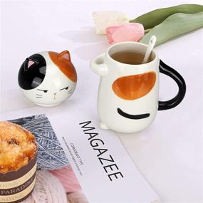 img 2 attached to 🐱 3D Funny Cat Ceramic Coffee Mug with Lid - 15 oz Cute Cat Cup for Women, Lady - Porcelain Novelty Gift - Cat Lover's Coffee Mug