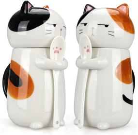 img 1 attached to 🐱 3D Funny Cat Ceramic Coffee Mug with Lid - 15 oz Cute Cat Cup for Women, Lady - Porcelain Novelty Gift - Cat Lover's Coffee Mug