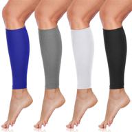 🧦 satinior 4 pairs calf compression sleeve leg support socks | relieve calf pain for men, women & youth | ideal for running, cycling, walking | black, white, gray, blue | medium логотип