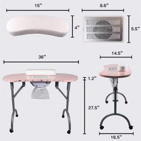 img 2 attached to 💅 LEIBOU Professional Folding Portable Vented Beauty Manicure Table Nail Desk Salon Spa With Fan & Bag – Convenient and Stylish Pink Design (35''x 16''x 28'')