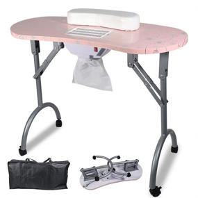 img 3 attached to 💅 LEIBOU Professional Folding Portable Vented Beauty Manicure Table Nail Desk Salon Spa With Fan & Bag – Convenient and Stylish Pink Design (35''x 16''x 28'')