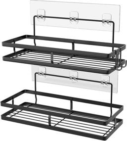 img 4 attached to ANYEV Shower Caddy Shelf Organizer 2 Pack: Traceless Adhesive Black Bathroom Basket Shelves with Hooks