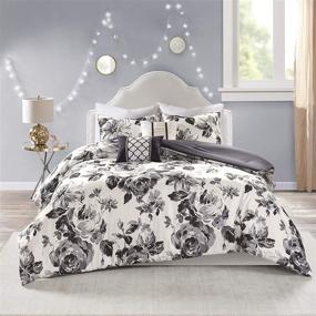 img 3 attached to Intelligent Design Dorsey Comforter: Reversible Flower Floral Botanical Printed 🌸 Ultra-Soft Brushed All Season Bedding Set in Full/Queen Size, Black and White