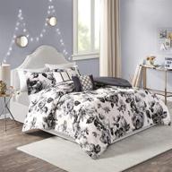 intelligent design dorsey comforter: reversible flower floral botanical printed 🌸 ultra-soft brushed all season bedding set in full/queen size, black and white logo