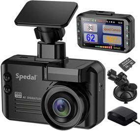 img 4 attached to 📷3-в-1 GPS радар-детекторы и автомобильная камера Dash Cam с детектором камер скорости, Spedal 1296P 140° широкоугольная автомобильная камера Dash, трафик-тревога, датчик G, циклическая запись + данные о глобальных ограничениях скорости + SD-карта 32 ГБ (с антенной)