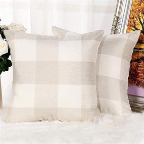 img 3 attached to 🔲 Honbeanify Set of 2 Buffalo Check Plaid Throw Pillow Covers - Farmhouse Retro Checkers Plaids, Soft Cotton Linen in Cream and White for Sofa, Bedroom, Car - 18 x 18 Inch