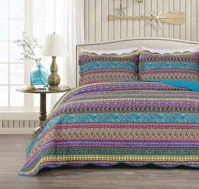 img 4 attached to 🛏️ Chezmoi Collection Odette 2-Piece Twin Size Boho Chic Blue Pink Purple Pre-Washed 100% Cotton Bohemian Bedspread Quilt Set