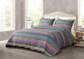 img 3 attached to 🛏️ Chezmoi Collection Odette 2-Piece Twin Size Boho Chic Blue Pink Purple Pre-Washed 100% Cotton Bohemian Bedspread Quilt Set