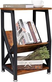 img 1 attached to 🎶 Industrial Side Table & Record Player Stand with Storage Shelf: Stylish Wood Look Accent Furniture for Coffee Books & Magazines - Metal Frame for added durability