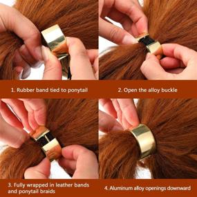 img 1 attached to Metal Circle Hair Cuff Elastic Hair Band Hair Ties Ponytail Holder Hair Rope Accessory for Women Girls in 3 Stylish Gold Options