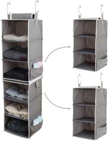 img 4 attached to 👗 Suwimut 6-Shelf Hanging Closet Organizers: Maximize Clothes and Shoe Storage with Separable 3-Shelf Shelves, Canvas, Gray, 12x12x42 Inches