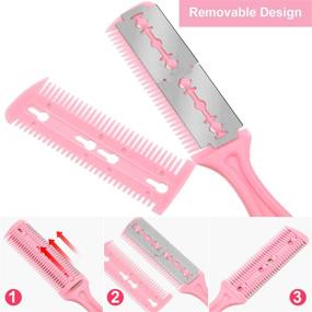 img 1 attached to 🔪 3-Piece Razor Comb Set with 10 Razor Blades - Hair Cutter Comb Cutting Scissors - Double Edge Razor - Slim Haircuts Thinning Comb Tool (White, Pink, Blue)