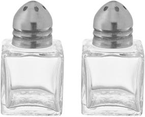 img 2 attached to 🧂 Tezzorio Set of 2 Mini Glass 0.5 oz Salt and Pepper Shakers - Cube Body Restaurant Salt and Pepper Shakers