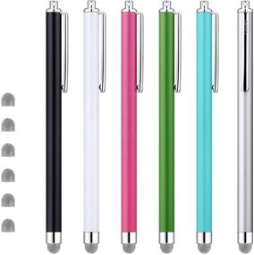 img 4 attached to 🖊️ ChaoQ Mesh Fiber Stylus Pens for Touch Screens (6-Pack) - Include 6 Replaceable Mesh Tips in Black, White, Pink, Green, Sky Blue, and Silver