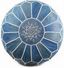 img 4 attached to 🔵 ARTOUARZAZATE Premium Moroccan Leather Pouf Cover in Blue: 100% Real Natural Leather, Ottoman Footstool Hassock for Home and Wedding Gifts, Foot Stool Pouffe