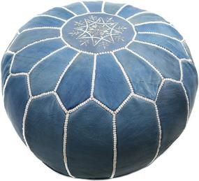 img 2 attached to 🔵 ARTOUARZAZATE Premium Moroccan Leather Pouf Cover in Blue: 100% Real Natural Leather, Ottoman Footstool Hassock for Home and Wedding Gifts, Foot Stool Pouffe