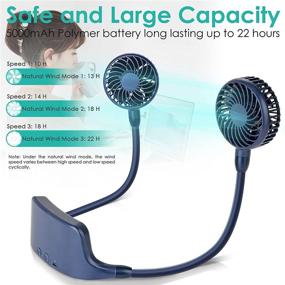 img 3 attached to 💨 5000mAh Battery Operated Neckband Fan - Long 22H Working Time, Strong Airflow, Natural Wind Mode, 360° Adjustable Personal Fan for Outdoor Travel, Office, and More (Blue)