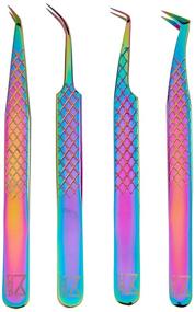 img 1 attached to 💎 Enhance Your Lash Game with the M LASH Diamond Grip Rainbow Mermaid Collection Curved Tweezer - High Quality Japanese Steel Eyelash Supplies in Stunning Multi Colors!