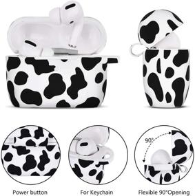 img 3 attached to AIRSPO Silicone Cover Compatible AirPods Pro Case Floral Print Protective Case Skin For Apple Airpod Pro Charging Case 2019 LED Visible Shock-Absorbing Soft Slim Silicone Case (Black/Cow)