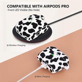 img 2 attached to AIRSPO Silicone Cover Compatible AirPods Pro Case Floral Print Protective Case Skin For Apple Airpod Pro Charging Case 2019 LED Visible Shock-Absorbing Soft Slim Silicone Case (Black/Cow)