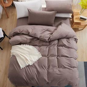 img 3 attached to 🛏️ ELIMMO 100% Washed Cotton Duvet Cover Set - 3-Piece Luxury Soft Bedding Set with Zipper Closure - Solid Color Mauve Brown Linen-Like Duvet Cover - King Size (No Comforter)