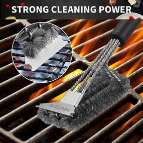 img 1 attached to 🔥 HHTEN BBQ Grill Cleaning Brush and Scraper - Top-rated Grill Cleaner with Anti-Skid Treatment. 18" Long Stainless Steel Woven Wire Brush, 3-in-1 Bristles for Grilling Grates