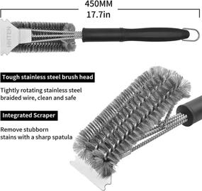 img 3 attached to 🔥 HHTEN BBQ Grill Cleaning Brush and Scraper - Top-rated Grill Cleaner with Anti-Skid Treatment. 18" Long Stainless Steel Woven Wire Brush, 3-in-1 Bristles for Grilling Grates