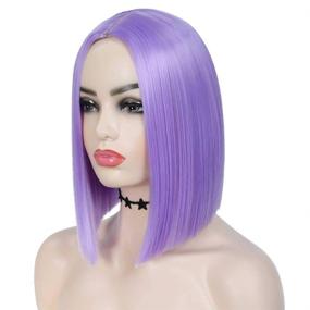 img 4 attached to 👩 Tereshar Purple Wig: Lavender Synthetic Short Bob Hair Wigs for Women - Heat Resistant & Colorful Party Cosplay Wig (12 Inch)