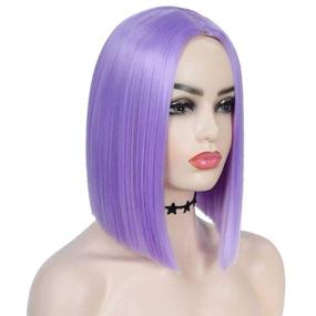 img 1 attached to 👩 Tereshar Purple Wig: Lavender Synthetic Short Bob Hair Wigs for Women - Heat Resistant & Colorful Party Cosplay Wig (12 Inch)