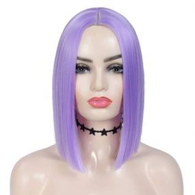 img 2 attached to 👩 Tereshar Purple Wig: Lavender Synthetic Short Bob Hair Wigs for Women - Heat Resistant & Colorful Party Cosplay Wig (12 Inch)