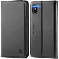 📱 shieldon genuine leather iphone xs max wallet case - rfid blocking, auto wake sleep, credit card slot, flip magnetic stand - black (6.5-inch 2018) logo