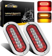 🚦 partsam 6.5" овальные светодиодные фонари для прицепа: красные стоп-сигналы, поворотные указатели, фонари для повторителей, с зелеными индикаторами парковки - герметичные, с отражателями - 2 шт., 12 в пост. тока логотип