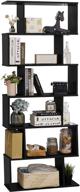 📚 tall black 6-tier wooden bookcase by tinytimes - s-shape display shelf, room divider & freestanding decorative storage shelving, 75'' tall bookshelf logo