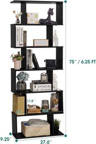 img 3 attached to 📚 Tall Black 6-Tier Wooden Bookcase by TinyTimes - S-Shape Display Shelf, Room Divider & Freestanding Decorative Storage Shelving, 75'' Tall Bookshelf