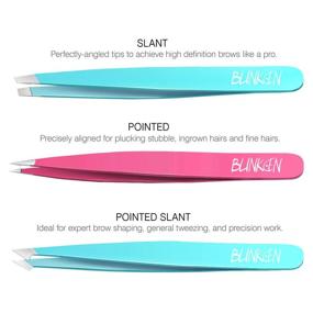 img 2 attached to 🔍 Blinkeen 3 Pack Precision Tweezers: Effective Eyebrow & Hair Removal Tool Set in Color - Perfect for Ingrown Hair, Blackhead, Craft & Splinter Removal