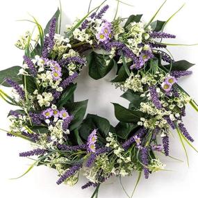 img 4 attached to LOHASBEE Lavender Greenery Wreath – 22 Inch Artificial Handcrafted 🌿 Spring Wreath with Green Leaves for Front Door and Wall Decorations