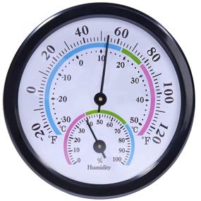 img 4 attached to Wireless Mini Indoor Thermometer Hygrometer - 3&#39;&#39; Desk Thermometer for Table, Kitchen, Car, Greenhouse or Decor, No Battery Required Round Hygrometer (Black)