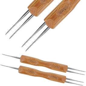 img 2 attached to Двойные крючки для дредлоков, BENBO 2 шт. Инструмент для дредлоков с бамбуковой ручкой для плетения, косичек и создания укладки (0,75 мм и 0,5 мм)